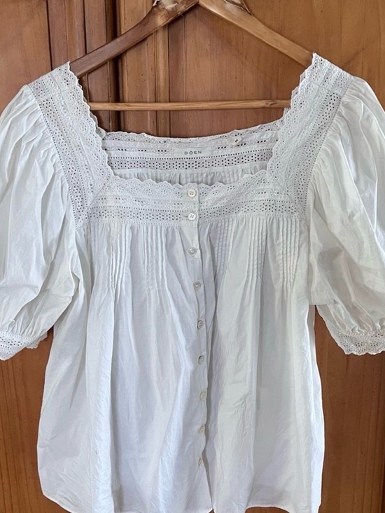 Doen Tops - Doen Trieste White Lace Cotton Top Blouse Button Down Puffy Sleeves Size M NWOT